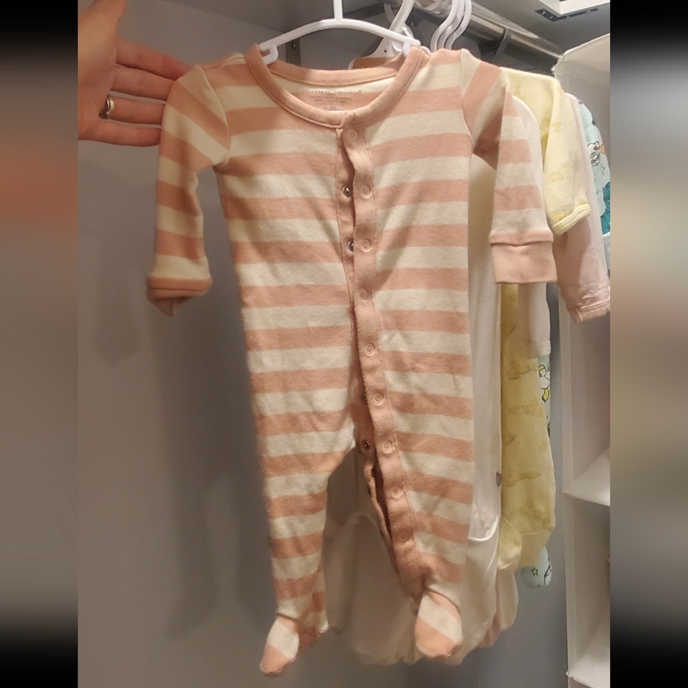 Colored Organics Set Of 2 Footies In Striped Pink and Oat